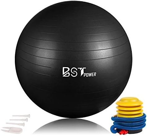 BSTPOWER Exercise Ball (Multiple Sizes), Extra Anti-Burst Heavy Duty Yoga Ball,Birthing Ball and Thick Ball Chair,Non-Slip Stability Fitness Ball Supports 2000lbs with Quick Foot Pump for Home & Gym