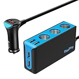 [Upgraded Version] Tesla's 3-Socket Cigarette Lighter Adapter, 12V/24V 120W DC Outlet Splitter with 6.8A 4-Port USB Car Charger
