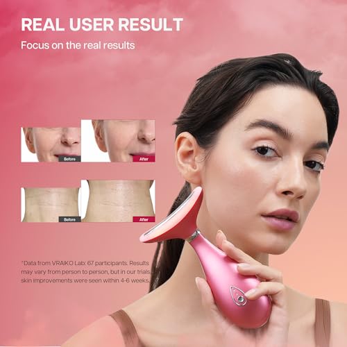 VRAIKO LILY Neck Face Massager, Face Sculpting tool, Skin Rejuvenation Device with Thermal, Triple Action LED and Vibration, for Anti-aging, Lifting and Tightening Sagging Skin (Spicy Pink)