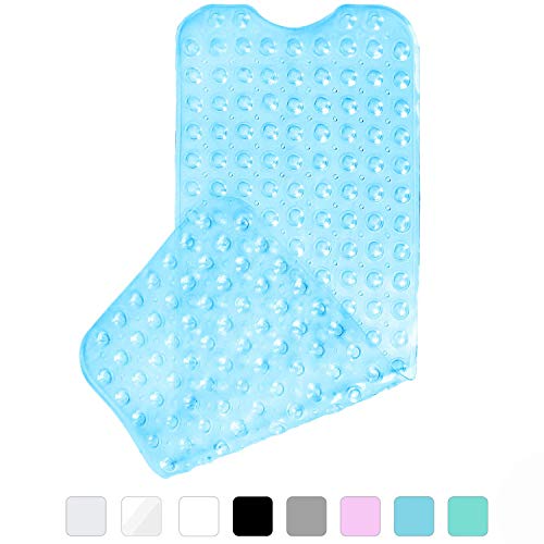 Yimobra Original Bath Tub Shower Mat Extra Long 16 x 40 Inch, Non-Slip with Drain Holes, Suction Cups, Phthalate Free, Latex Free, BPA Free and Machine Washable Large, Bathroom Mats, Clear Blue