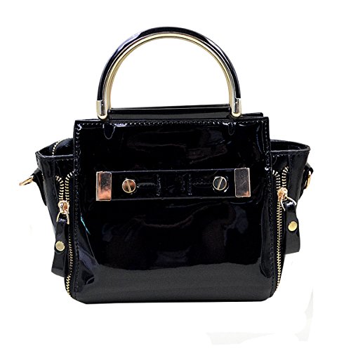 Mily Women Mini Patent Leather Bag Candy Color Jelly Shoulder Bag Tote Clear Handbag Black