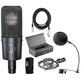 Audio-Technica AT4040 Cardioid Condenser Microphone Bundle with Pop Filter, XLR Cable, Shockmount, case and cover