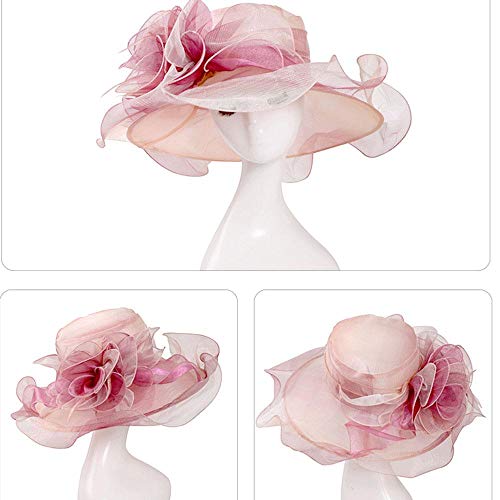 Aolvo Women Foldable Organza Church Hat - Lady Fascinator Tea Party Wedding Hat UV-Anti Cap With Ruffles Wide Brim For Derby - Thumbnail 5