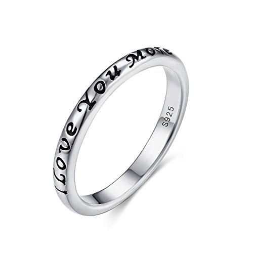 TONGZHE3mm I Love You More Wedding Band Ring in Antique Sterling Silver 925 with US Size 6-8