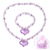 Annilubaby Jewelry Set For Toddler, Little Girls Kids -Stretch Love Necklace Bracelet Set Party Favor Jewelry Set (Purple)