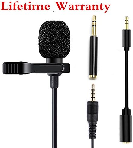 Professional Lavalier Lapel Microphone-Clip-on Omnidirectional Condenser Microphone for Apple iPhone Android Smartphones PC &amp; Camera