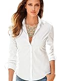 FISOUL Women's Basic Long Sleeve Button Down Shirts Cotton Simple Formal Casual Shirt Blouse (White S)
