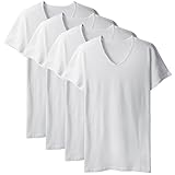 David Archy Men's 4 Pack Short Sleeve V-Neck White Cotton Undershirts T-shirts