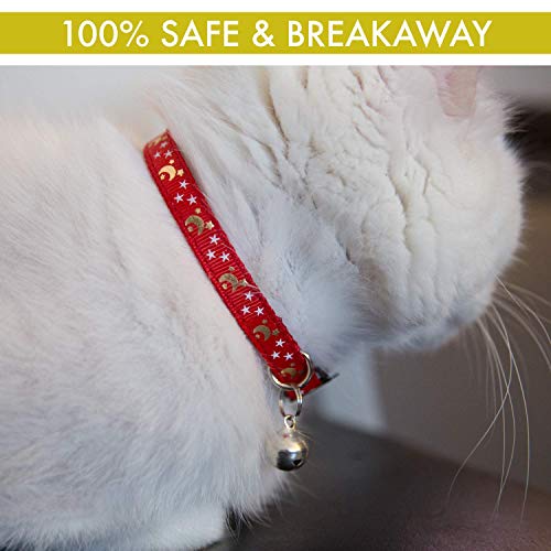 Cat Collar Stars and Moon, 6-Pack, Reflective with Bell, Solid & Safe Collars for Cats, Nylon, Kitty Collars, Pet Collar, Breakaway Cat Collar, Free Replacement - Thumbnail 2