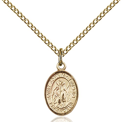 Gold Filled St. John the Baptist Pendant 1/2 x 1/4 inches with Gold Filled Lite Curb Chain