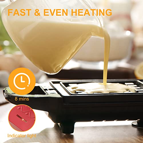 Bear Waffle Maker, 2in1 Sandwich Maker with Removable Plates, Small Belgian Waffle Maker with