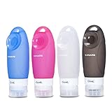 KANARS Travel Size Bottles Leak Proof Set of 4,with a TSA Approved Airline Carry On Clear Travel Toiletry Bag, Refillable Silicone Containers 3 Oz for All Liquid Toiletries