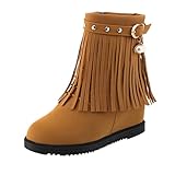 SUKEQ Stylish Women Fringe Buckle Flat Ankle Boots