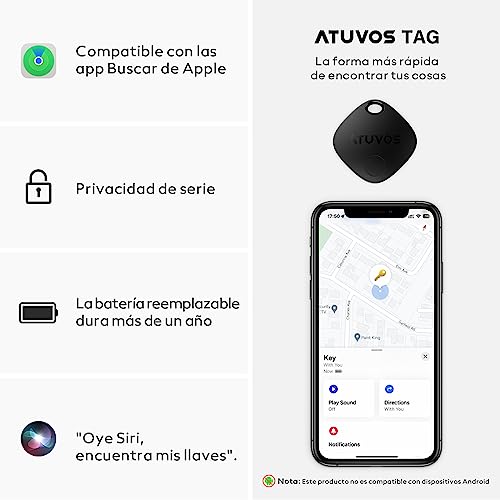 ATUVOS Air Tag Smart Tracker 4 Pack Black, Bluetooth Object Finder Works with Apple Search (iOS Only, Android Not Compatible), Locator for Keys, Suitcases, Luggage, Replaceable Battery.
