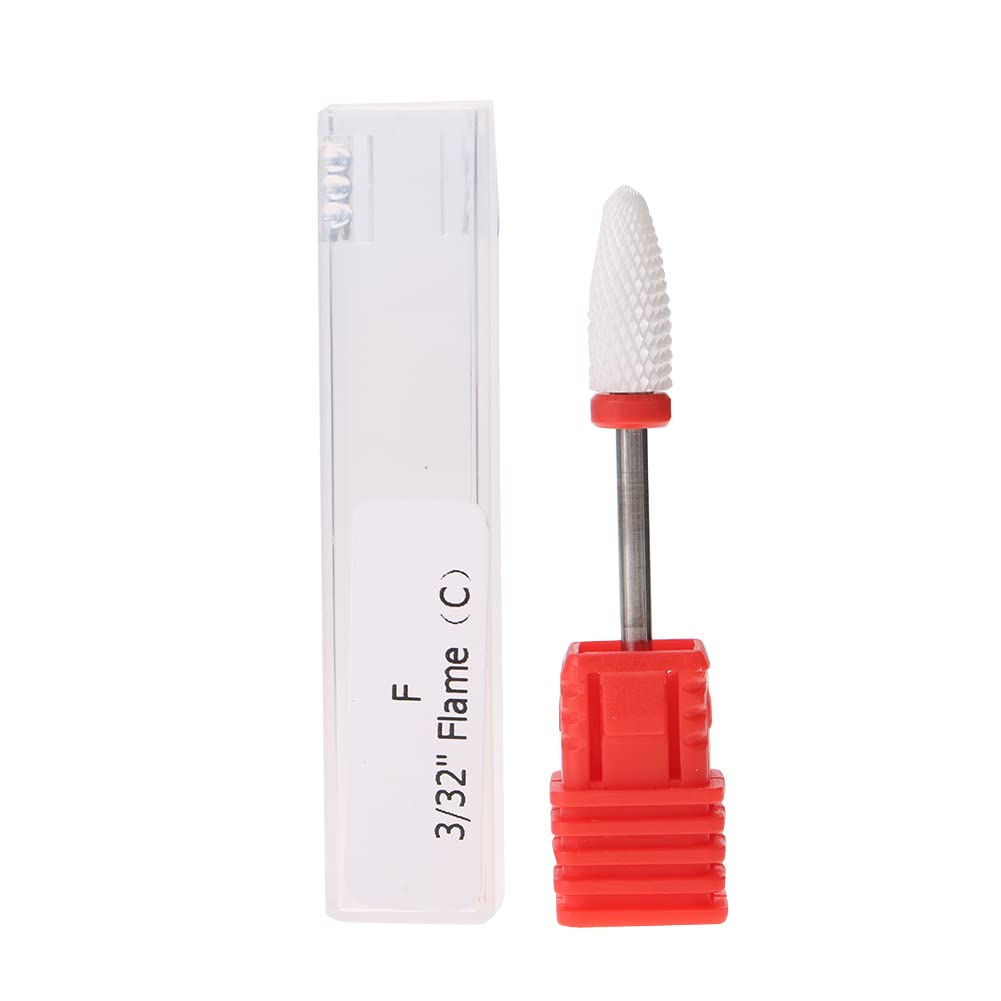 Nail Drill Bits, Ceramic Manicure Drill Bits, Ceramic Burr Podiatry Thick Nails, Grinding Head for Manicure Pedicure Cuticle Gel Nail Polishing, Red(Round Flat Head F)