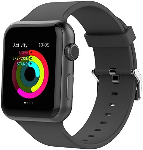 Apple Watch Band 38mm, MOTEEV Soft Silicone Replacement Band Strap with Quick Release Buckle for Apple Watch Nike+, Series 3, Series 2, Series 1, Sport, Edition, (38mm Black)