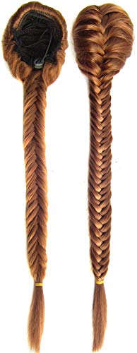 SWACC Long Fishtail-Braid Ponytail Extension Synthetic Clip in Drawstring Ponytail Hairpiece (Auburn)