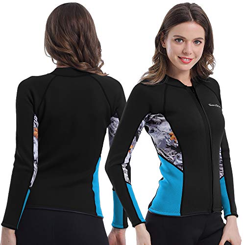image for Seaskin Womens Wetsuit Top, 2mm Zip Wetsuit Jacket Long Sleeve for Can