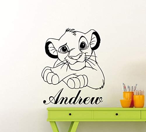 Lion King Wall Sticker Custom Name Cartoon Vinyl Wall Decals Simba Nursery Wall Decor Kids Baby Room Art Mural Wallpaper 56X67Cm
