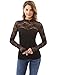 PattyBoutik Women Floral Lace Mock Neck Inset Sweetheart Blouse (Black Medium)