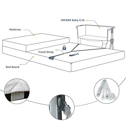 INFANS Baby Bedside Crib, Newborn Sleeper w/ Large Storage Basket, Adjustable Heights