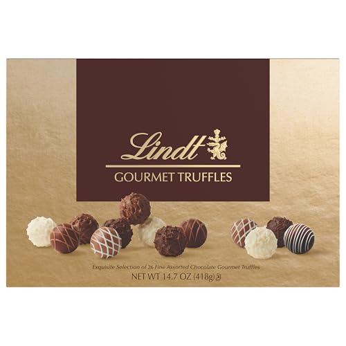 LINDT GOURMET CHOCOLATE TRUFFLES GIFT BOX, ASSORTED CHOCOLATE CANDY FOR MOTHER’S DAY GIFTS, 26 COUNT, 14.7 OZ. BOX