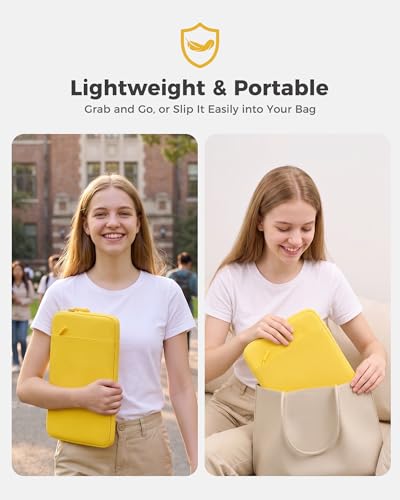 ProCase Funda para MacBook Neo 13 Pulgadas 2026 (A3404 A18 Pro), Bolsa Resistente con Forro Suave y Bolsillo Delantero para Lápiz y Cargador - Amarillo Limón