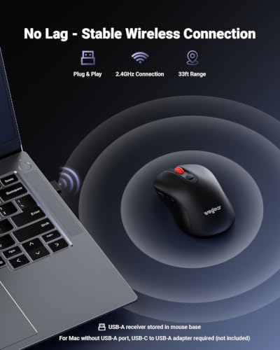 wegear USB Wireless Mouse for Laptop PC Mac, 2.4GHz Cordless Mouse with 6 Buttons, 5-Level Adjustable 4000 DPI, Ergonomic Portable Optical Computer Mice, 24-Month Battery Life -Black