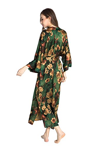 Old Shanghai Women's Kimono Robe Long - Watercolor Floral, Azumi- Green
