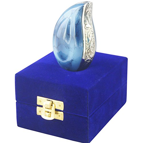 Keepsake Urn Funeral Cremation Urns Memorials - Small Urn for Human Ashes - Fits a Small Amount of Cremated Remains - Display Burial Urn at Home or Office (Blue Tears Gemstone Texture, Brass Baby Urn