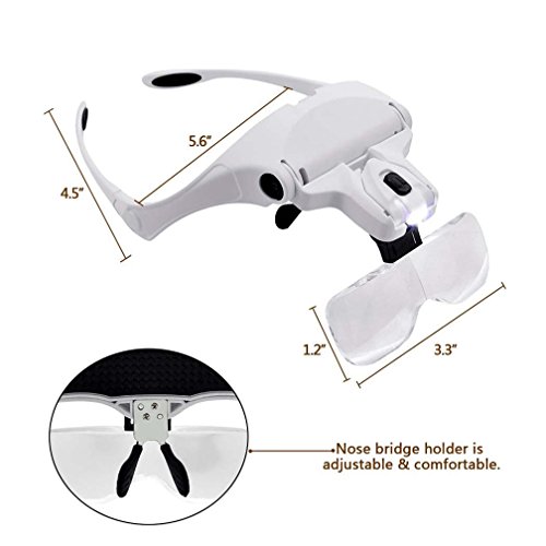 Illuminated Head Magnifying Glass, Hands Free Headband Magnifier, Interchangeable 5 Replaceable Lenses1.0X,1.5X,2.0X,2.5X,3.5X by Aixpi - Thumbnail 6