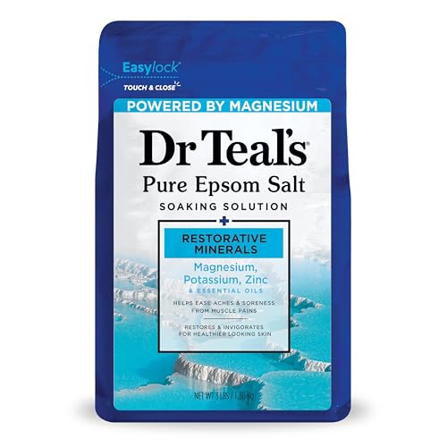 DR TEAL’S PURE EPSOM MAGNESIUM SALT SOAK, RESTORATIVE MINERALS WITH MAGNESIUM, POTASSIUM & ZINC, 3 LBS