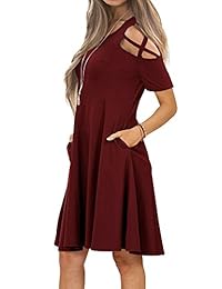 EZBELLE - Vestido de mujer con hombros descubiertos, con bolsillos y tirantes sueltos