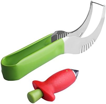 Fruit Peeler Stainless Steel Watermelon Slicer Corer/Server Knife and Strawberry Huller Corer Smart/Quick Watermelon Knife Tomato Stalks Strawberry HULLER