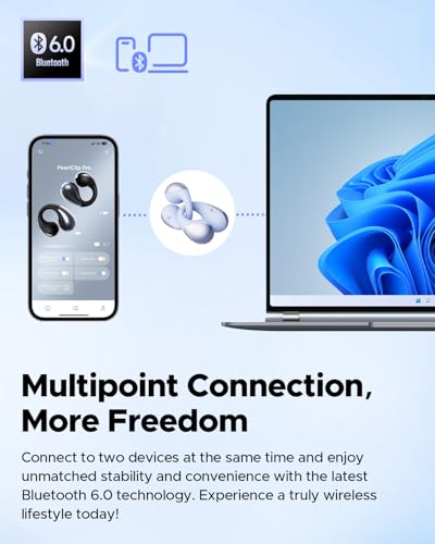 SoundPEATS PearlClip Pro Open-Ear Earbuds with LDAC & Hi-Res Audio, Bluetooth 6.0 Clip On Headphones, IPX5 Waterproof, Wireless Earbuds with 24 H Playtime, APP Control for Running/Cycling/Fitness