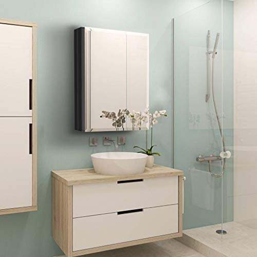B&C 20"x26"Aluminum Medicine Cabinet with Mirror|Color Black|Bathroom Mirror Cabinet with Adjustable Glass Shelves|Storage Cabinet for Bathroom Recessed or Surface Mounting - Thumbnail 2