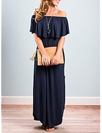 Choies Vestido largo con volantes y hombros descubiertos para mujer