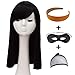 Long Black Hair Wigs for Women Kids Straight Natural Cosplay Wig with Orange Headband and Eye Mask BU136