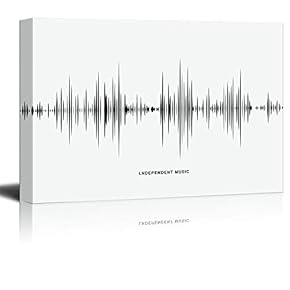 Musical Instruments Theme Canvas Wall Art - Sound Wave Pattern in Black and White - Giclee Print Gallery Wrap Modern Home Art Ready to Hang - 12x18 inches