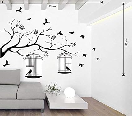 Printelligent Wall Sticker For Walls Vine With Bird Cage And