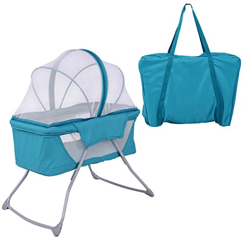 Costzon Baby Bassinet, Lightweight Foldable Rocking Bed with Mosquito Net & Carrying Bag (Green)