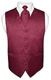 Men's Paisley Design Dress Vest & NeckTie BURGUNDY Color Neck Tie Set