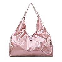 KIKISUM Women Sports Gym Bag with Shoes Compartment Waterproof Travel Duffel Tote Sling Bag for Yoga Fitness (Pink- Synthetic Leather)