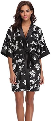 Sunnyhu Women's Floral Satin Kimono Robe(S, Floral-4)