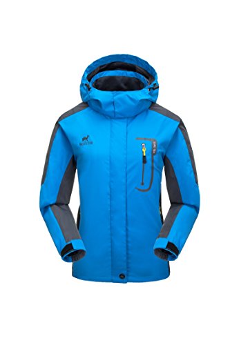 KISCHERS Waterproof Jacket Women's Raincoat, Ladies Rain Jacket, Softshell Jackets Outdoor Sportwear Rain Coats with Hooded (Blue 1, XL)