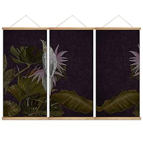 Hanging Poster NO Magnetic Wooden Framed,Green Leaves,Beautiful Flowers Home Wall Canvas Prints Decoration Ready to Hang - 18"x36"x3 Panels