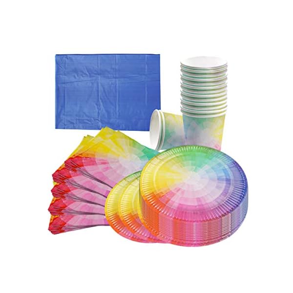 Matana-61-Piece-Rainbow-Party-Tableware-Set-Caters-for-15-Guests Matana - Rainbow Party Tableware Set - Paper Plates Cups Napkins Tablecloth for Kids Birthday Party - Caters for 15…