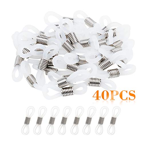 HIFOT 40pcs Holder Chain Glasses Ends Spectacle Chain Strap Loop Ends of Glass Cord Ends of Eyeglass Chain Holder Silicone Lanyard Strap Silver