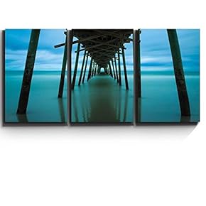 3 Piece Canvas Print - Contemporary Art, Modern Wall Art - Peaceful Jetty Leads into Ocean - Giclee Artwork - Gallery Wrapped Wood Stretcher Bars - Ready to Hang 16"x24"x3 Panels
