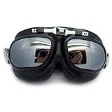 Ediors Cool Sports WWII RAF Inspired Vintage Style Bike Aviator Pilot Cruiser Half Helmet Motorcycle Scooter Goggles With Chrome Accent AVT Silver Lens